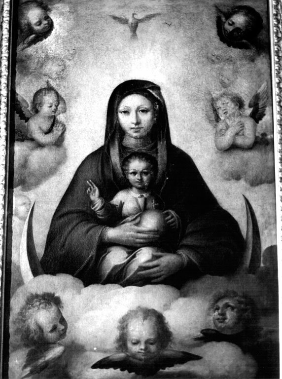 Madonna con Ges&ugrave; Bambino e angeli (dipinto) - ambito romano (sec. XIX)